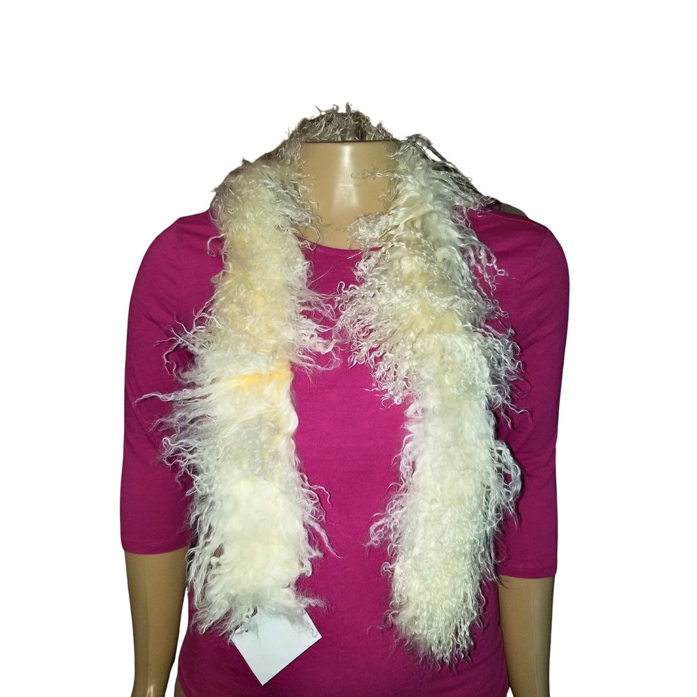 Idea Nuova NY Genuine Mongolian Lamb Fur Ivory Cream Boa Scarf - Picture 2 of 6